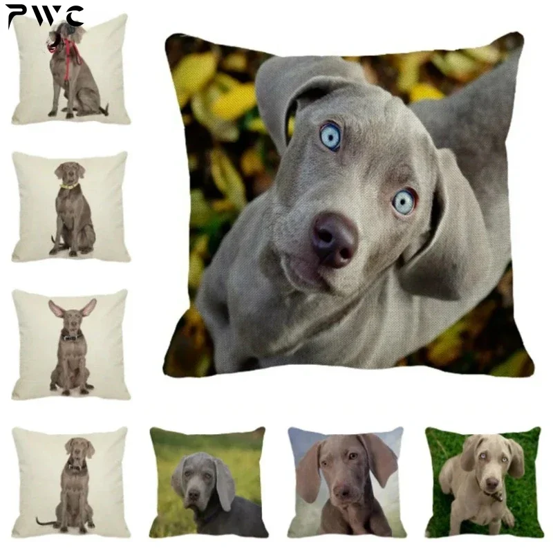 Animal Weimaraner Pattern Decorative Cushion Cover  Linen Dog Pillow Case Home Sofa Square Couch Pillow Cover 45X45cm