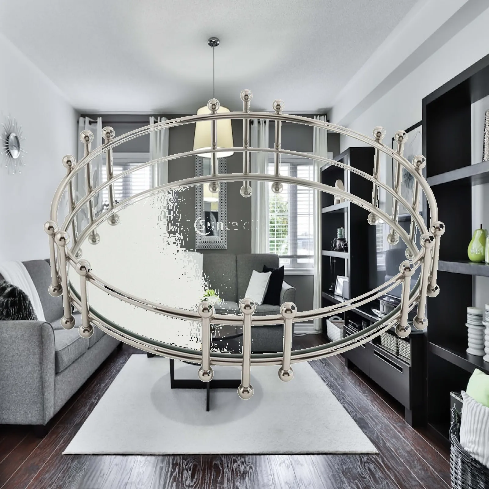 Decorative Mirror Tray for Jewelry Perfume Display Vanity Table Organizer Wrought Iron Frame with Bead Finials Luxury