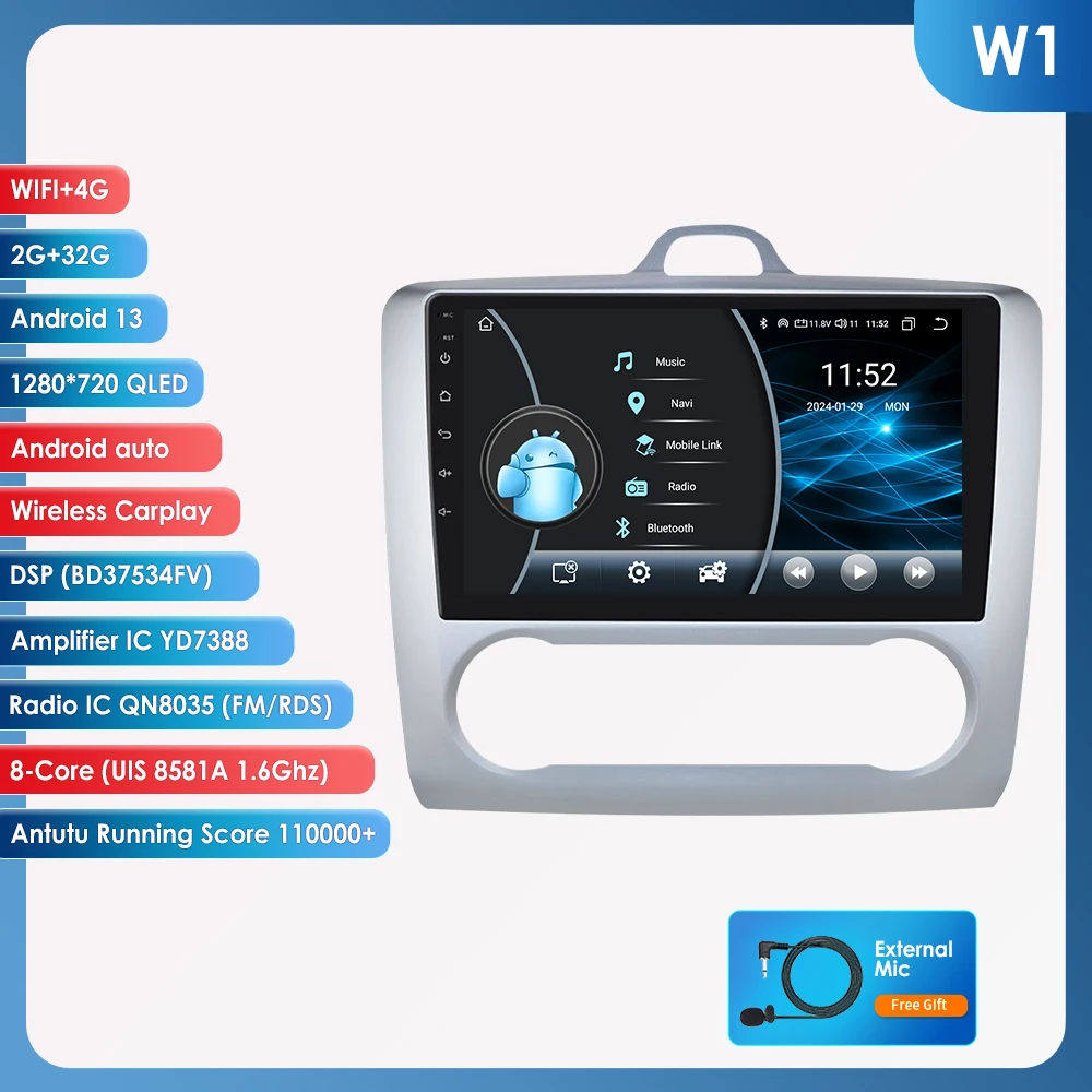 9 "Algpo 2Din Android Autoradio voor Ford Focus 2 Mk2 2004 - 2011 GPS Navigatie BT 4G RDS DSP SWC CarPlay UI7862 Autoradio