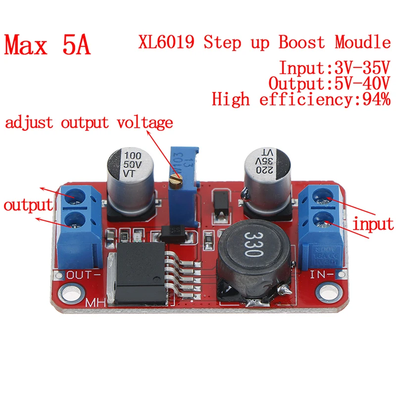 One Or 2pcs 5A DC-DC Step Up Power Module Boost Volt Converter 3.3V-35V To 5V 6V 9V 12V 24V