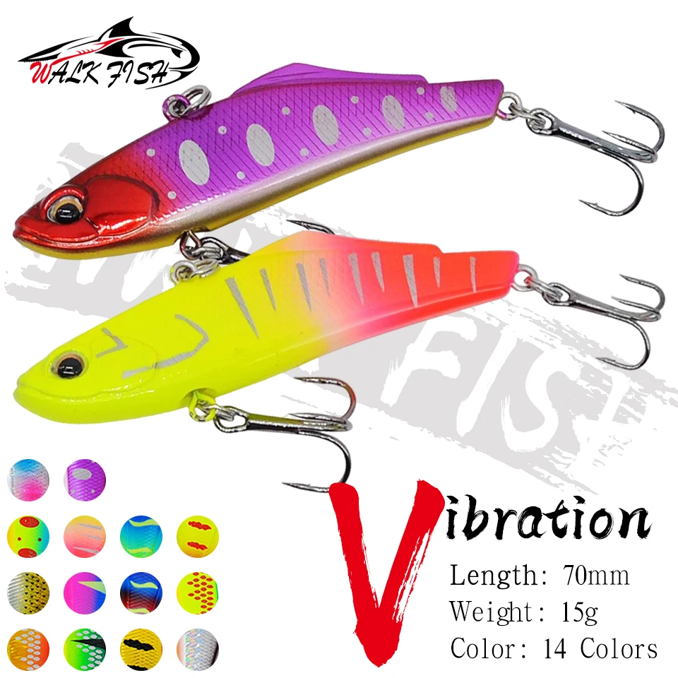 WALK FISH 1PCS 70mm 15g New VIB Fishing Lure Artificial Bait 3D Eyes Swimbait Vibration Sinking Hard Lures Fishing Tackle