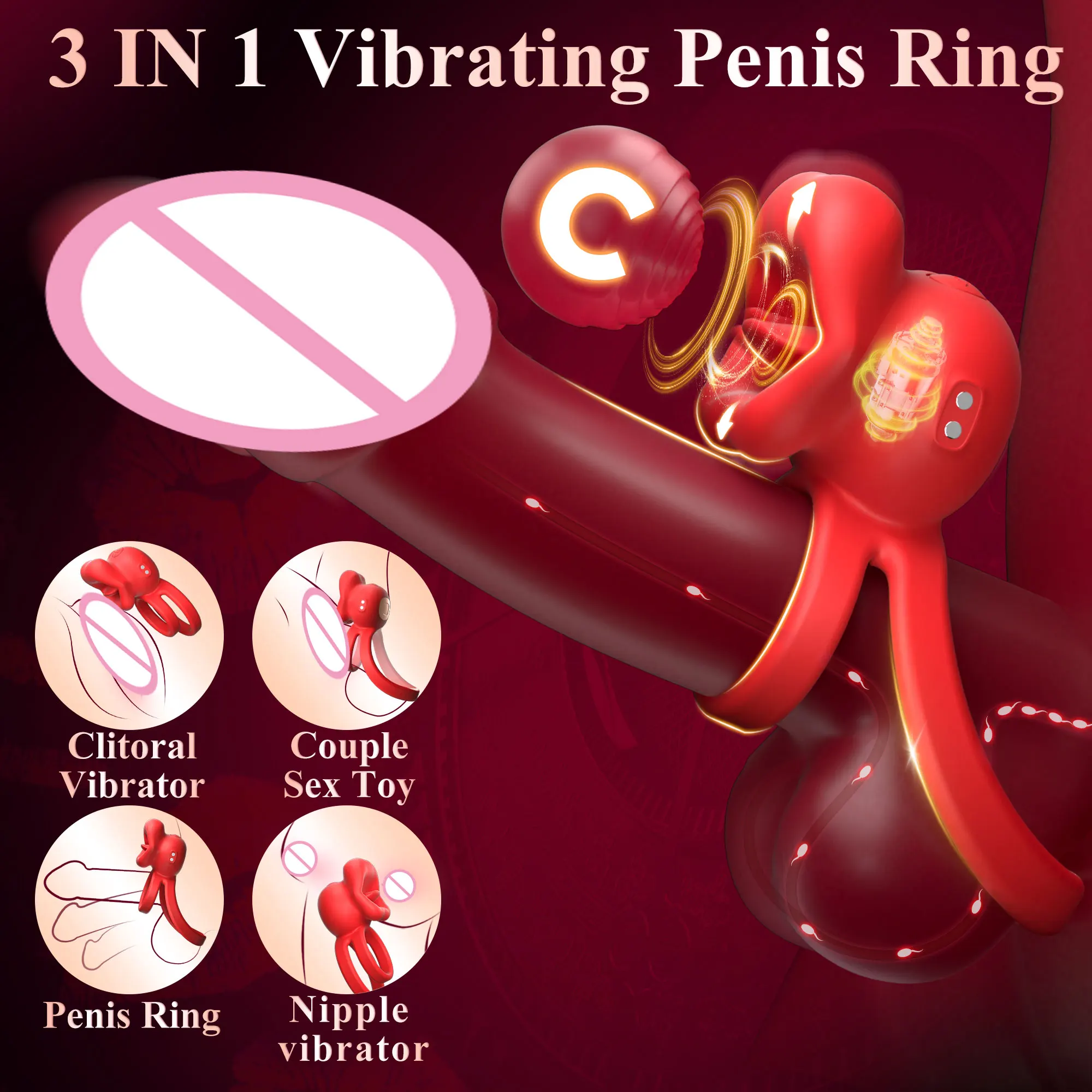 Vibrating Penis Ring with Tongue Licking Clitoral Stimulator Delay Ejaculation Cockring Penisring Sex Toys for Men Adults 18 view 2