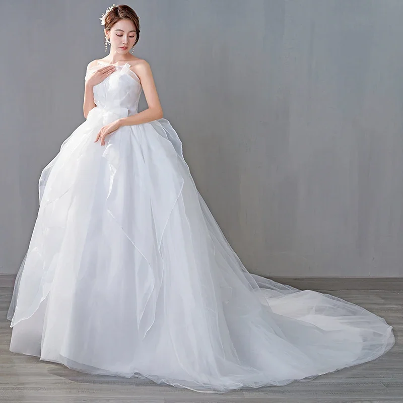 Customized Strapless Wedding Dress Ball Gowns Lace Up Plus Size Wedding Dresses Bride Trailing Dresses Vestidos De Novia