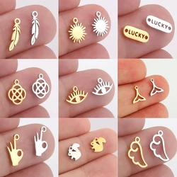 Teamer 5pcs Stainless Steel Feather Lucky Celtics Knot Charm Wholesale Eye OK Gesture Spiral Sun DIY Charms for Jewelry Making