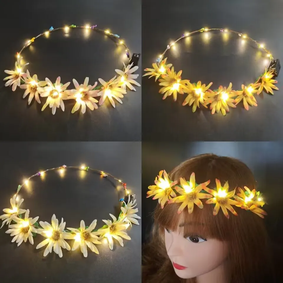 1pc LED Glowing Garland Wedding Party Crown Flower Headband LED Lights Christmas Neon Garland Decoration Hair Garland