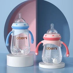 Oberni-BiSantos PP avec poignée en paille pour bébé garçon et fille, bouteille de lait avec sucette en silicone pour bébé de 0 à 6 mois