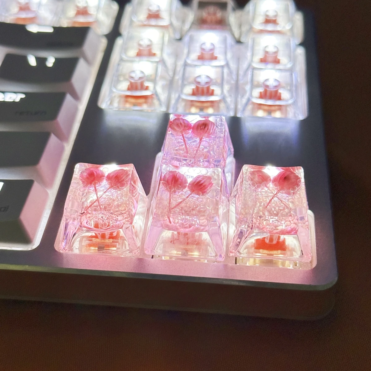 DIY Drop glue high light Lover bean dry spline cap Press Real flower flower Mechanical keyboard key cap High quality 4pcs