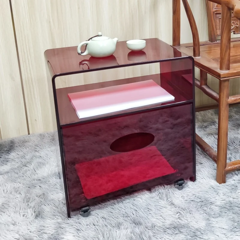 bedroom furniture transparent purple red acrylic storage cabinet bedside table, sofa small side table with wheels