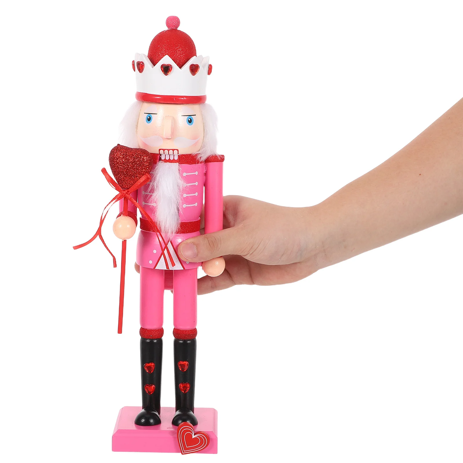 

37Cm Wooden Nutcracker Soldier for Valentine's Day Christmas Decor - Pink Holiday Mantel Tabletop Centerpiece Display Festive