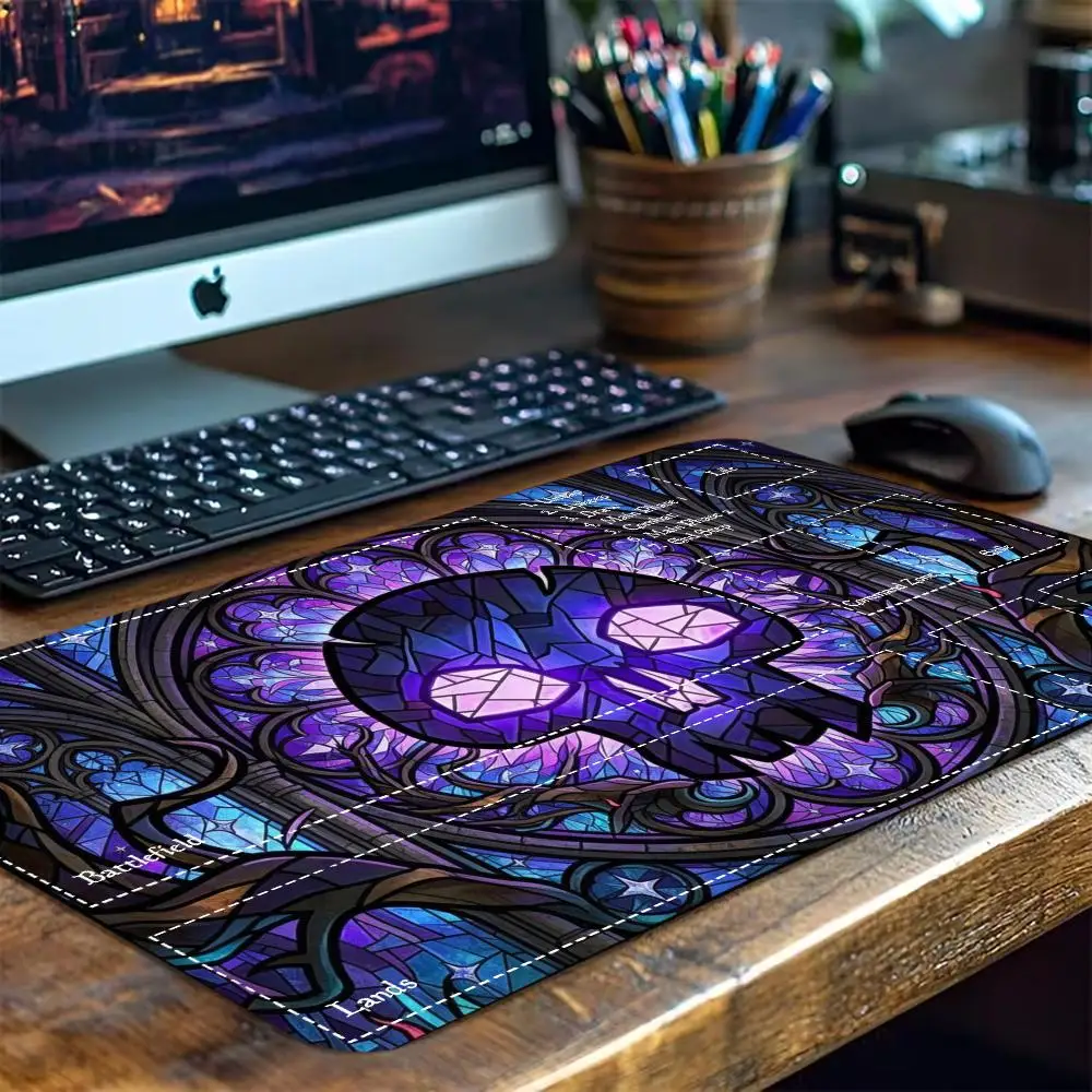 Game Pad Gothic Purple Stained Glass Skull Non Slip Rubber Lock Edge Keyboard Pad E-Sports Gamer Office Laptop Desktop Mat