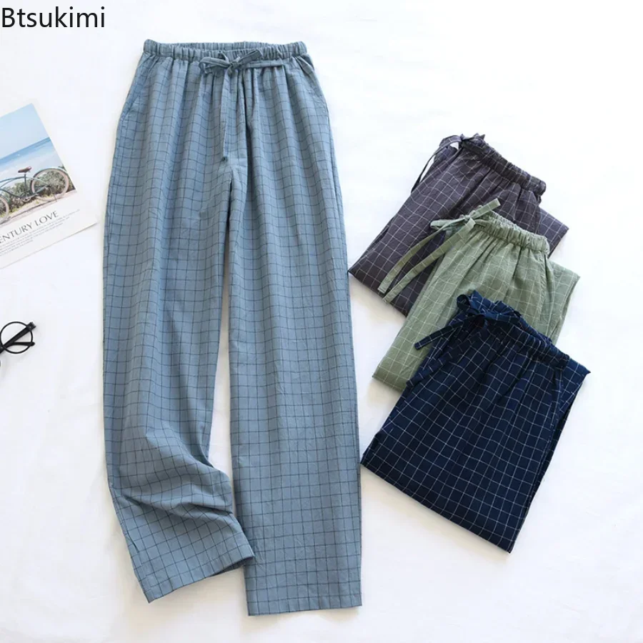 New2025 Coppia di cotone Pantaloni da notte Comodi pantaloni da notte unisex Plaid Stile semplice Pantaloni da casa Uomo Primavera Estate Pantaloni