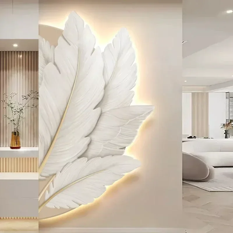 Family Entrance Feather Mural Lamp Modern Creative Living Room Background Wall Decoration LED Corridor Lighting Wall Lamp