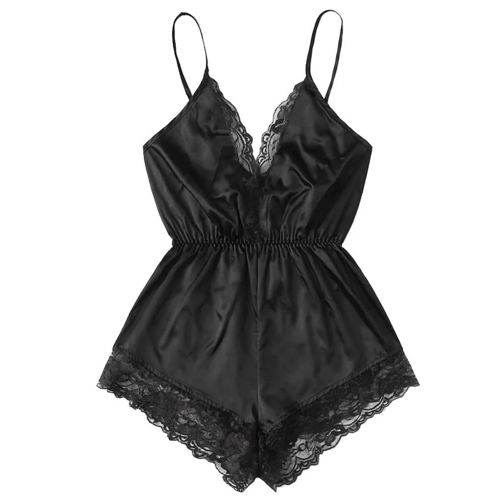 New V-neck sexy lace patchwork one-piece suspender sleeveless pajamas feminine suspender pajamas