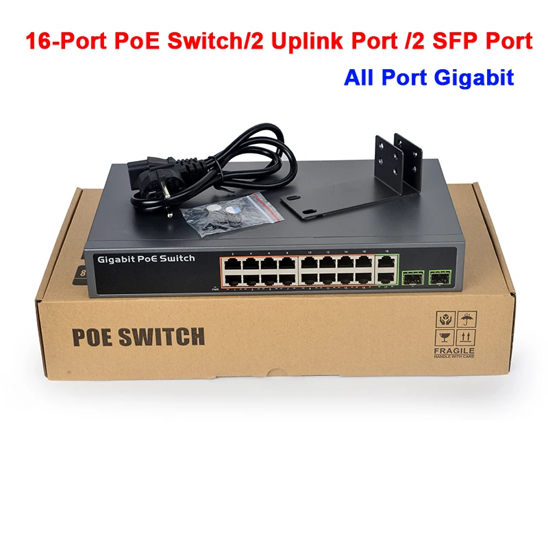 

IEEE802.3af/at,2-Port Gigabit SFP,2 Gigabit uplink Ports ,16-Port Gigabit POE Switch for Surveillance IP Camera