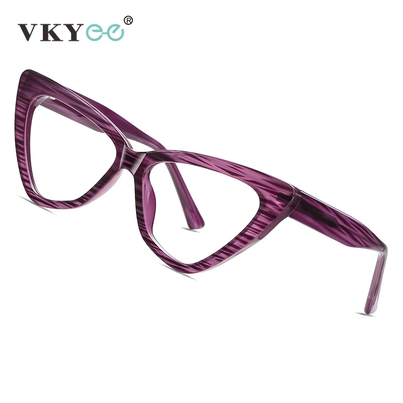 VKYEE Classic Cat Eye Transparent Stripes Anti-Blue Light Reading Glasses Women Customizable Photochromic Prescription LS030