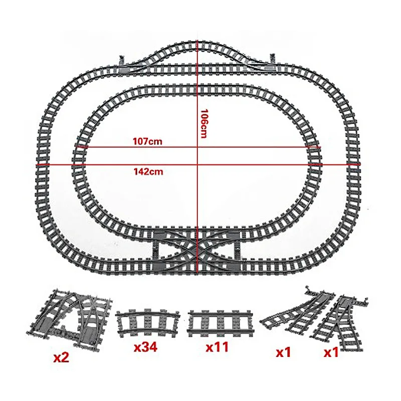 Compatibel Met Lego-Treinrailcombinatie Scène Moc Bouwstenen Diy Cross-Track Spoorbrug Stenen Speelgoed Treinwagon