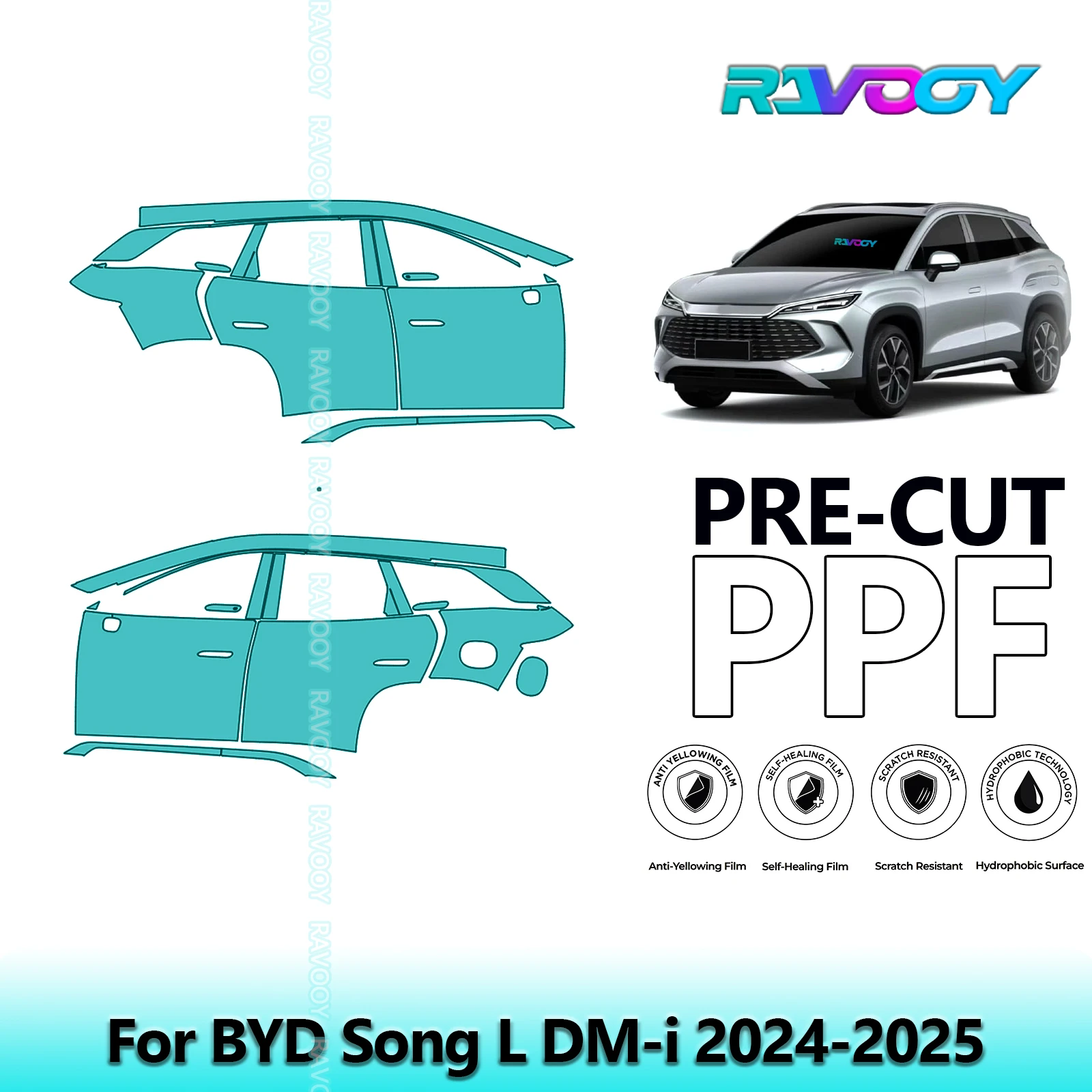 

For BYD Song L DM-i 2024-2025 8.5mil Clear Matte Pre-Cut PPF Door & A/B Pillar Kit TPU Paint Protection Film Set