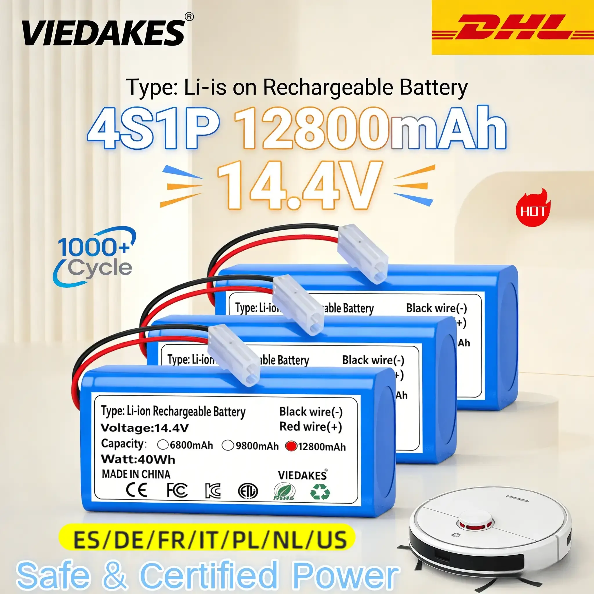 

VIEDAKES 14.4V High Capacity Battery For Mi G1 Vacuum SKV4136GL Tamiya Connector