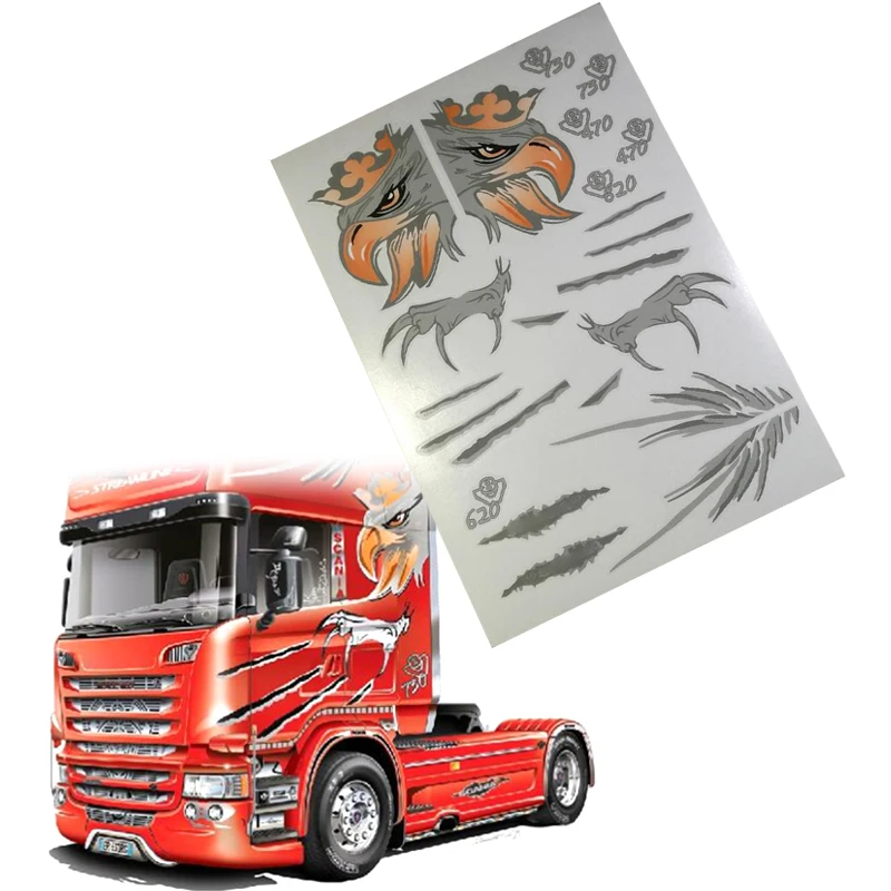 Simulation Car Shell Sticker Decorate for 1/14 Tamiya RC Truck Trailer Tipper Scania 770S R730 R620 R470 56323 Car Diy Parts