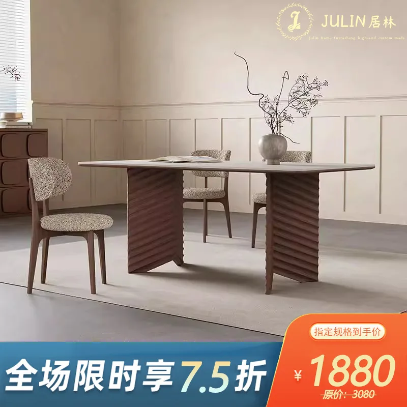 Medieval style solid wood rock slab dining table rectangular oak walnut dining table