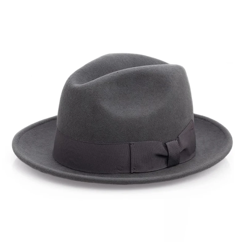 Fedora for Men Women Short Brim Traveller Wool Felt Hat Unisex Classic Manhattan Structured Gangster Trilby Hat