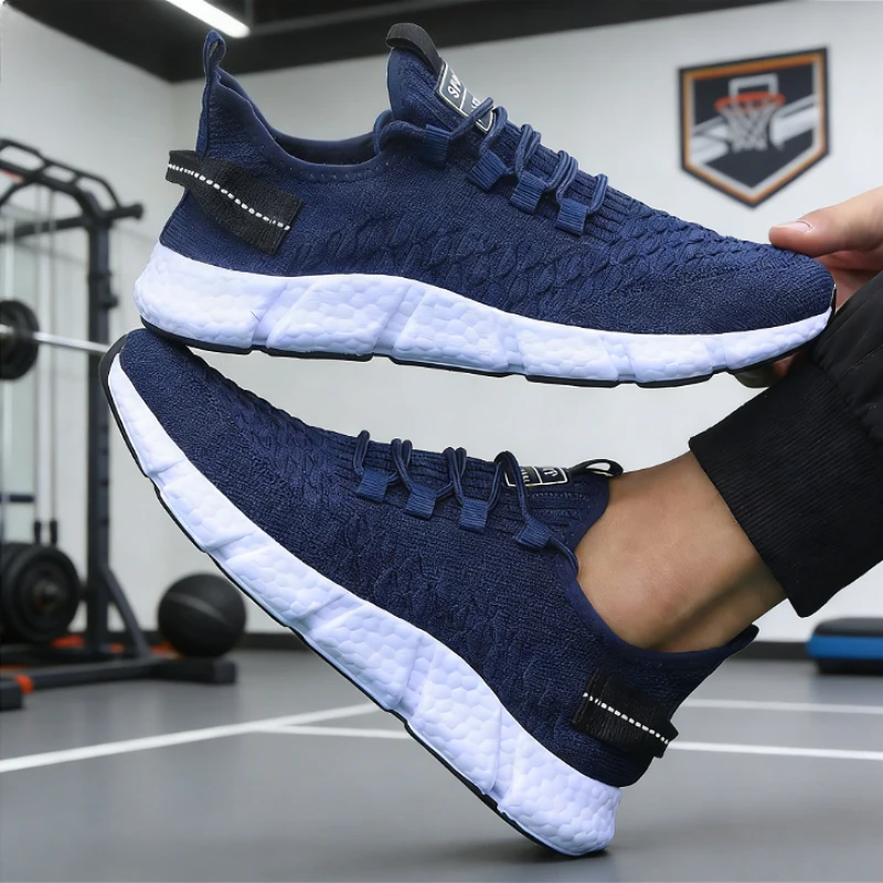 Gelbe Strick-Laufschuhe für Herren, leichte, atmungsaktive Turnschuhe, rutschfeste, modische, lässige Sportschuhe für das Fitnessstudio, Outdoor, Neu eingetroffen – Detail 5