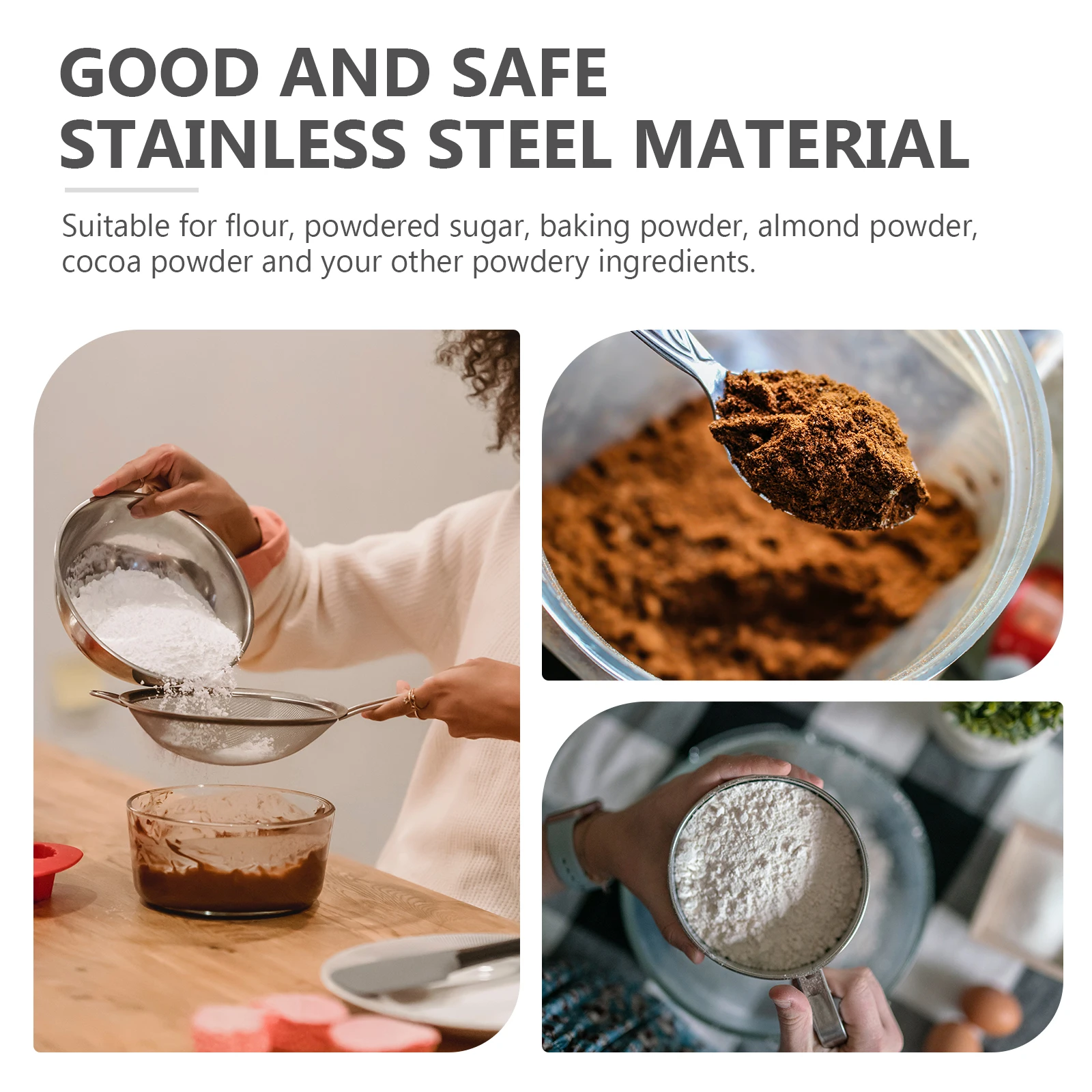 

Stainless Steel Flour Sifter Sieve Manual Strainer Baking Tool Uniform Mesh Fine Powder Screen Kitchen Helper Practical