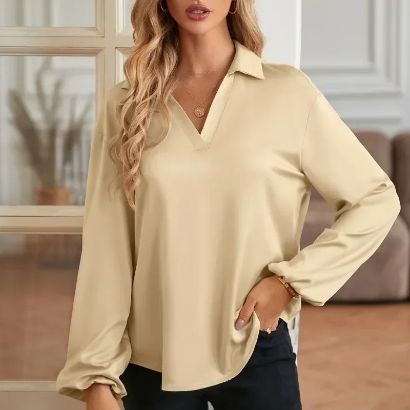 

Autumn and Winter Fashion Women Casual Solid Loose V-neck Pullover 2024 Women's Clothing Long-sleeved Casual Tops New 30330