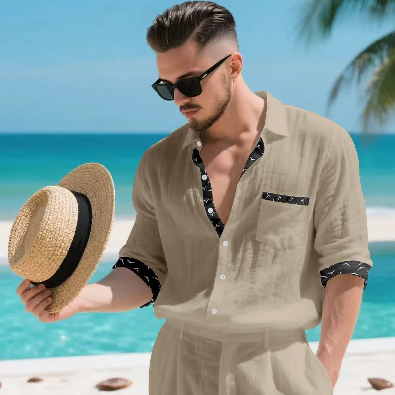 เสื้อคาร์ดิแกนผ้าลินินแขนยาวทรงหลวมสำหรับผู้ชาย สไตล์ลำลอง เหมาะสำหรับการเดินทาง ท่องเที่ยว ใส่ได้ทุกวัน