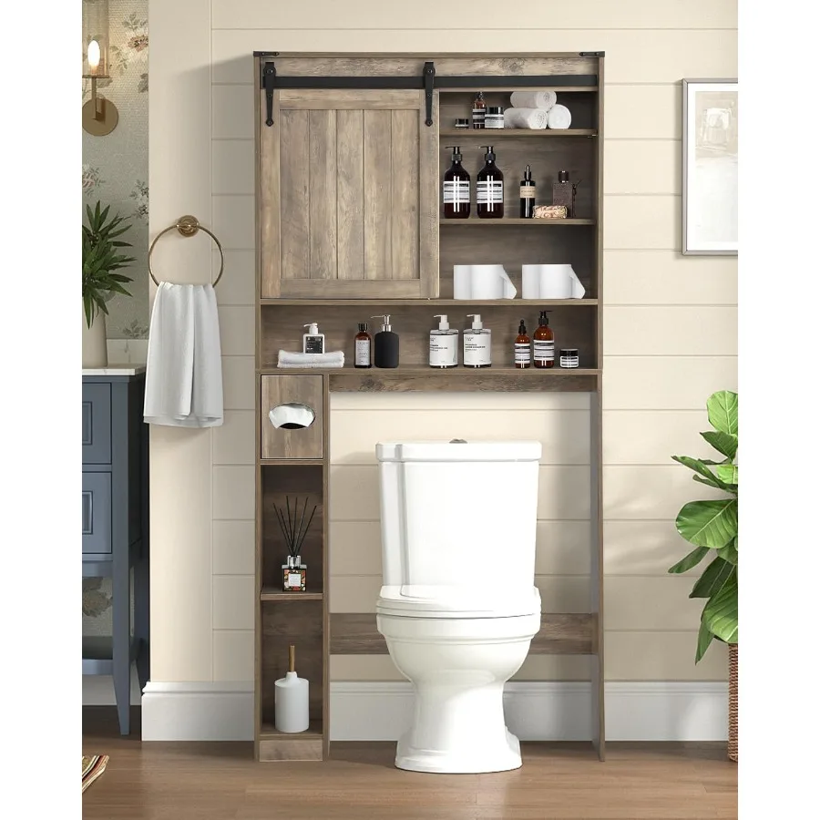 خزانة تخزين فوق المرحاض، رف الحمام فوق منظم الحمام، رف موفر للمساحة مع رف قابل للتعديل، حظيرة رمادية #1