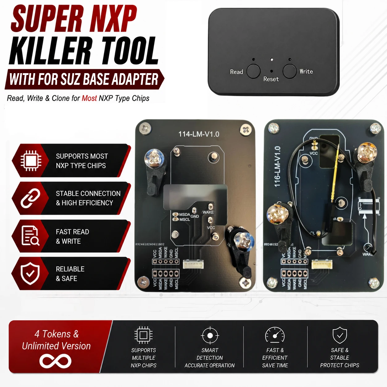 For Suz Key All NXP-Chip Smart Keys Clones 4 Tokens & Unlimited Version Super NXP Killer Read Copy Device With Adapter Base