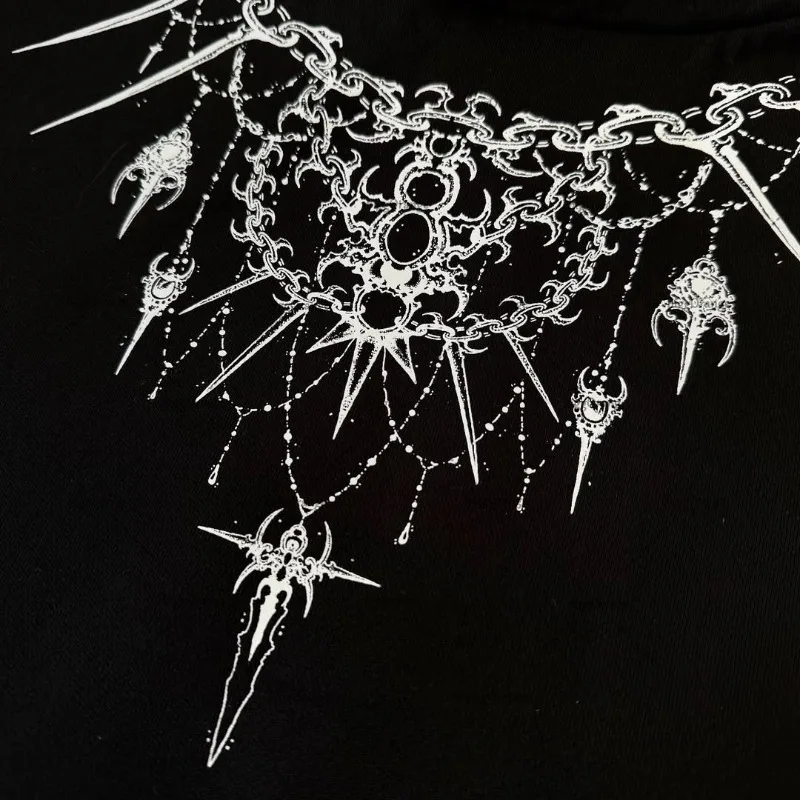 New Harajuku Gothic Punk Graphic Hoodie Men High Street Trendy Brand Y2K Streetwear American Retro Hip-hop Oversized Sweatshirt