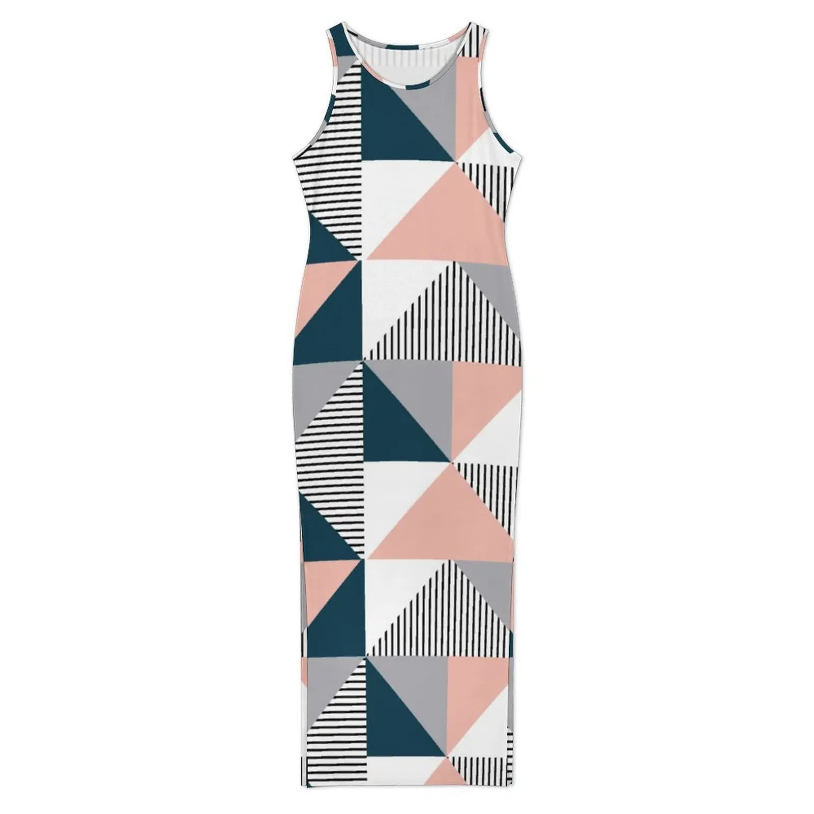 Nordic Lines Dress Sleeveless Abstract Colorful Geometry Slim Sexy Maxi Dresses Spring Street Wear Bodycon Dress Big Size 4XL