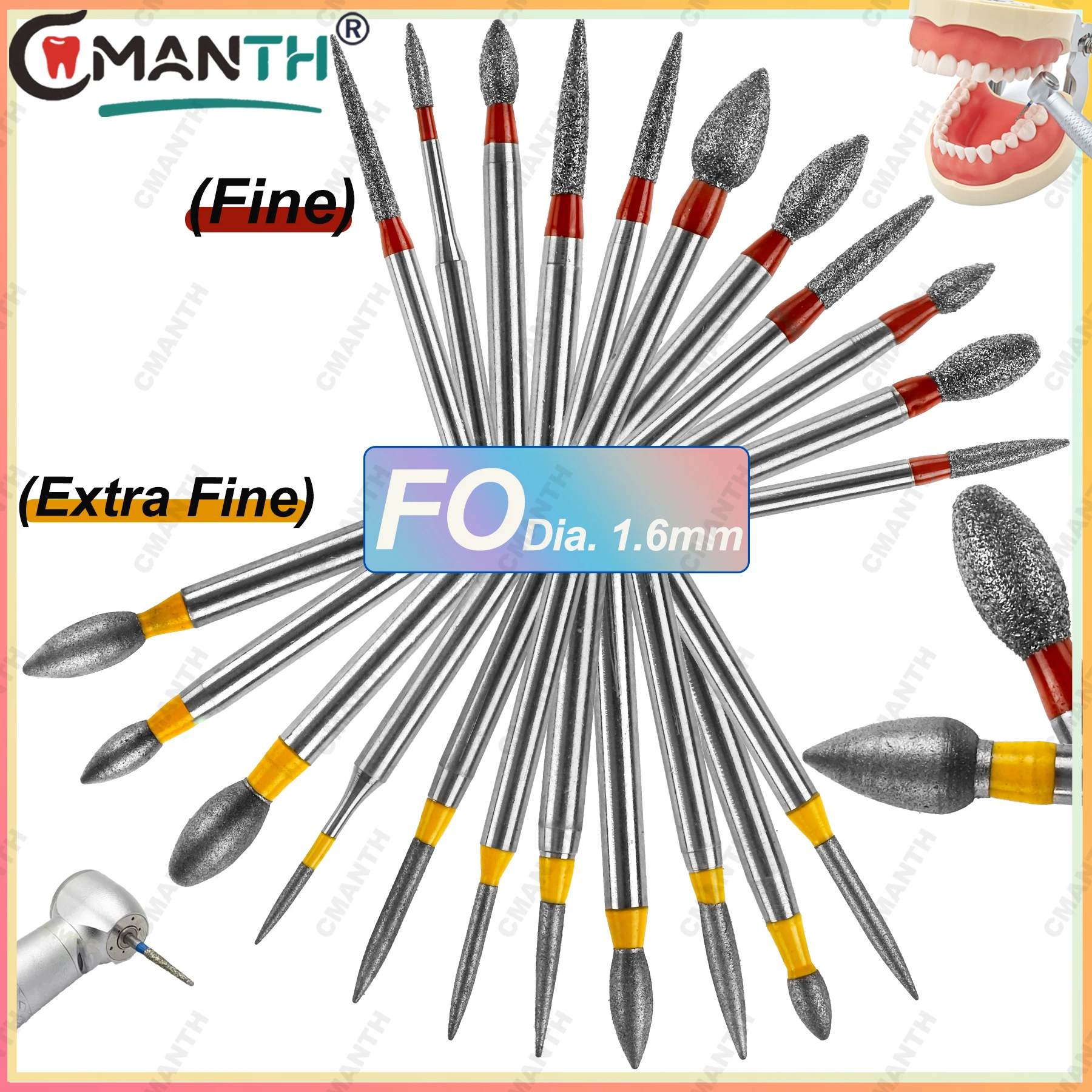 

10Pcs/Pack FO Type Fine/Extra Fine Burs Dental Diamond Burs Dentistry Strawberries For High Speed Turbines Dentist Tools