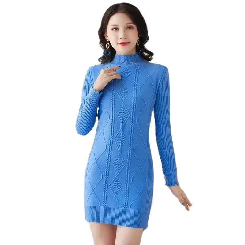 

Autumn And Winter New Fleece Women's Mid-length Style Outer Wear Knitted Solid Color Bottoming Shirt Fashion Inner Warm Dress