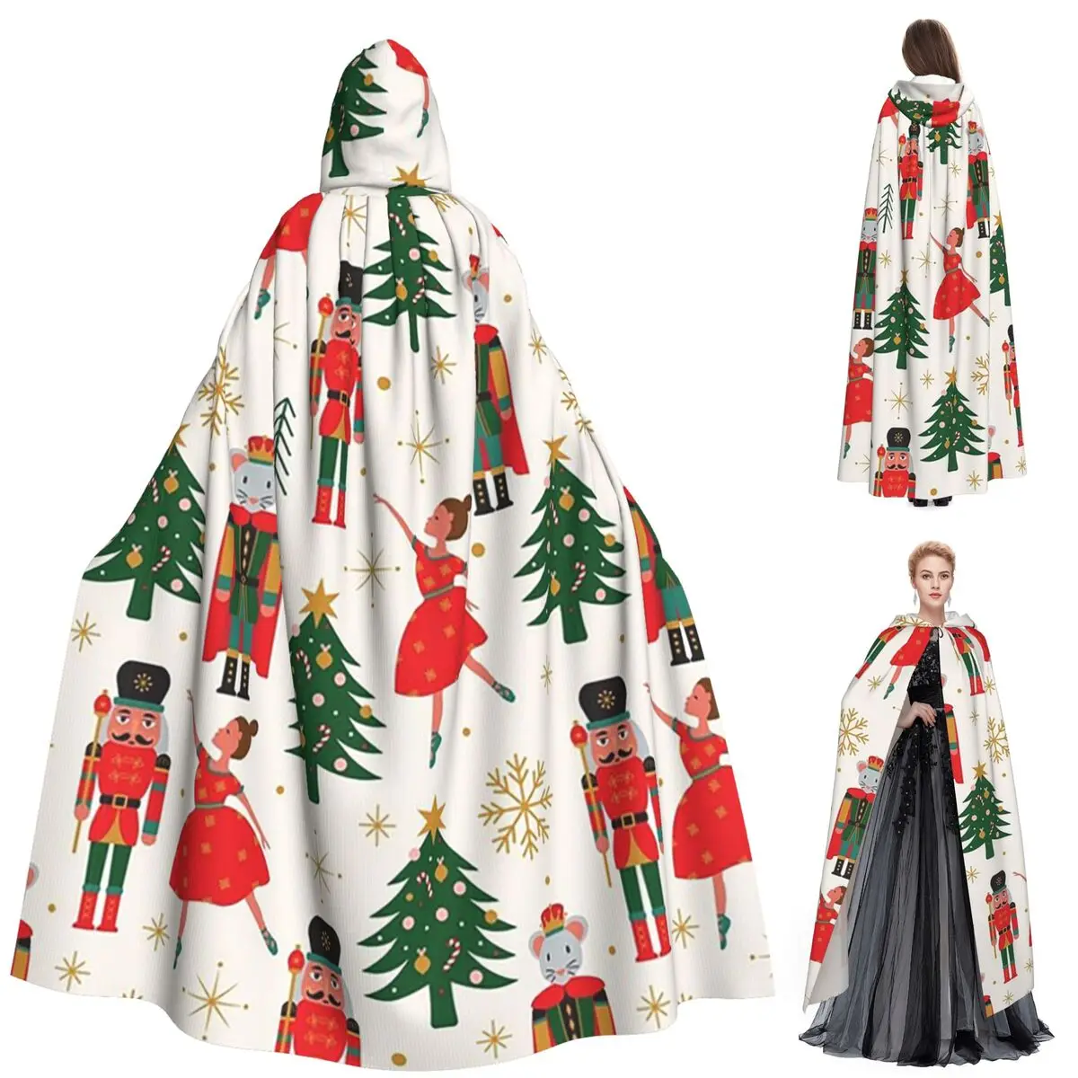 

Stylish Nutcracker Party Long Hooded Cloak Witch Medieval Costume Cosplay Cape HalloweenCoat Adult Unisex