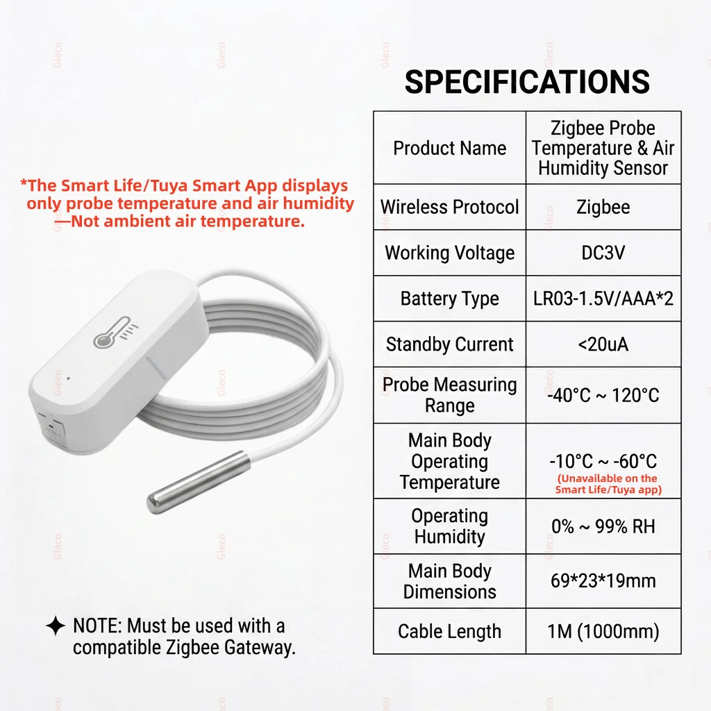 Zigbee Smart Thermometer Hygrometer mit Sonde zur Erkennung von Pool-, Kühlschrank- und Gefrierschrankflüssigkeiten, Temperatursensor für 2MQTT TUYA Smart Life – Detail 7