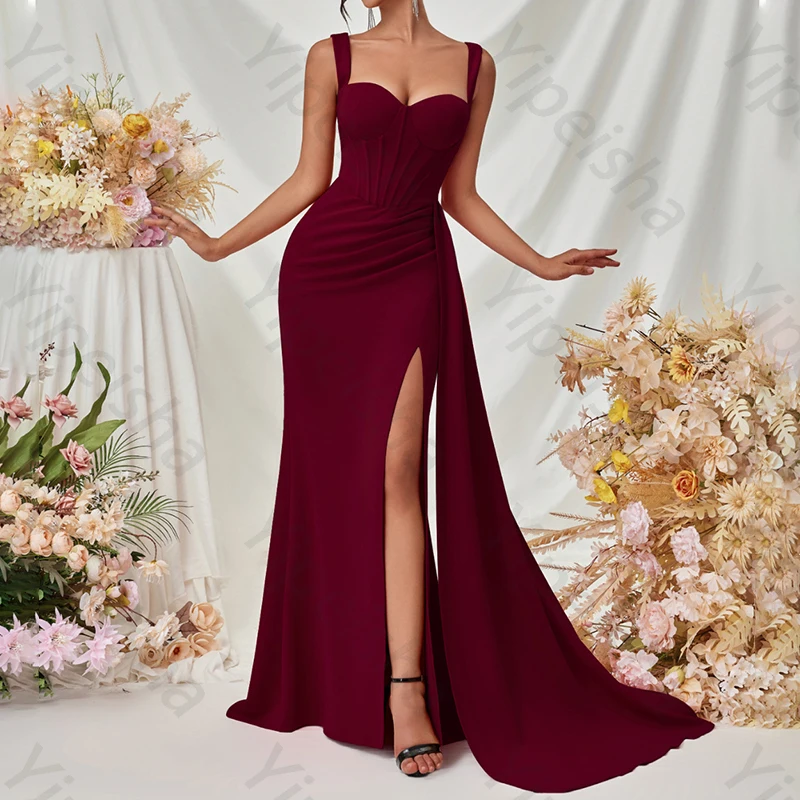 فساتين سهرة حمراء حورية البحر بدون أكمام أنيقة بفتحة جانبية فستان المشاهير رائع عالي الجودة للحفلات الراقصة للنساء حسب الطلب #4