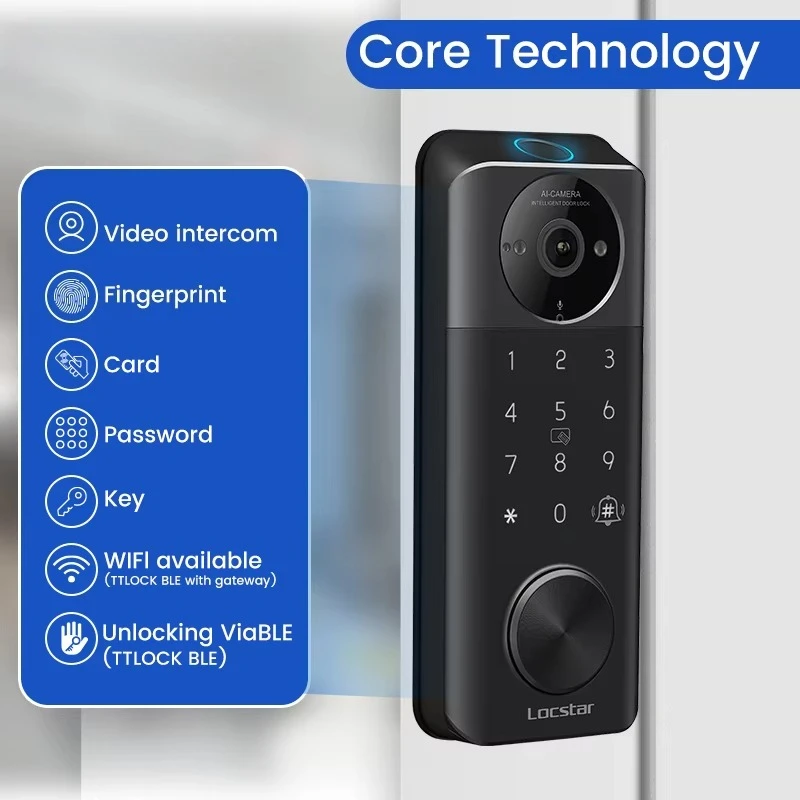 Eletronic Cerradura De Puerta TTlock Biometric Fingerprint Deadbolt Keyless Entry Smart Door Lock With Camera