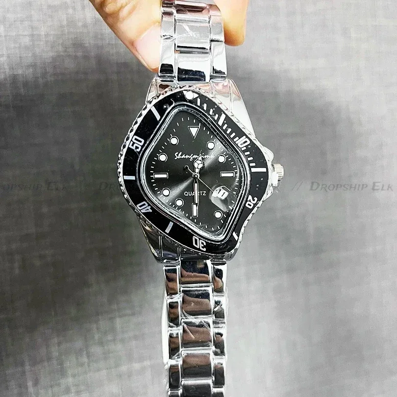 Обновление часы Shangmeimk для мужчин, необычные концептуальные часы Reloj Crash, плавящийся поворотный корпус, кварцевые наручные часы, мужские зеленые, черные часы
