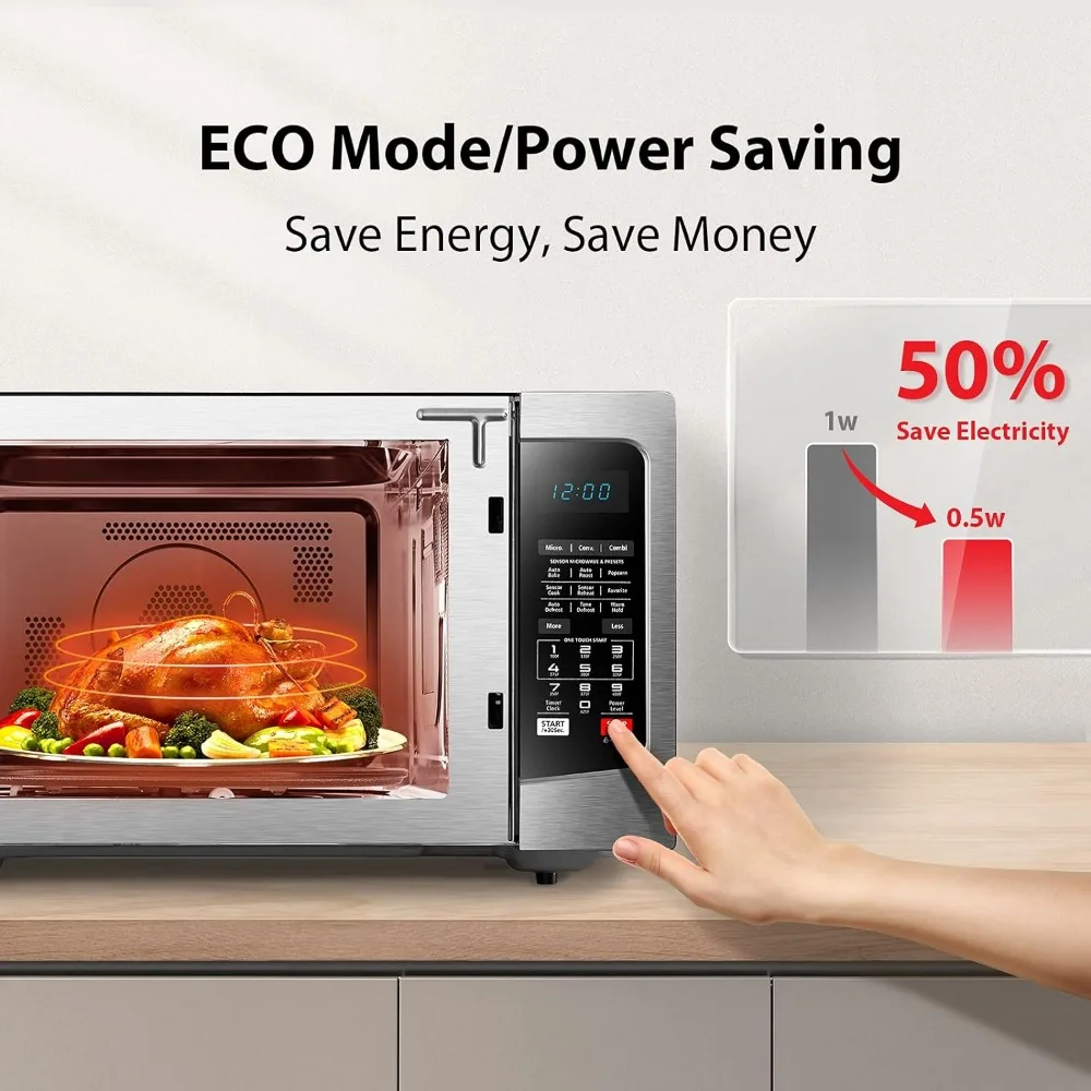 Horno microondas con función de convección, Sensor inteligente, Interior de acero inoxidable fácil de limpiar, modo ecológico