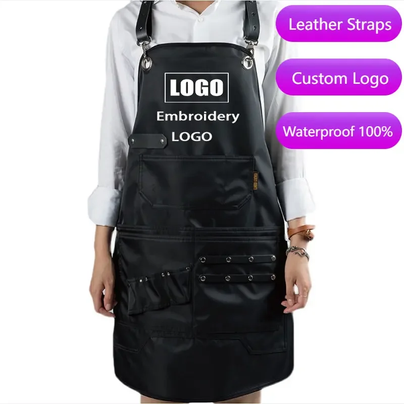 Custom Embroidery  Company Logo Waterproof Barber Shop Apron Baking Beauty Salon Painting House Kitchen Cleaning Uniform Apron