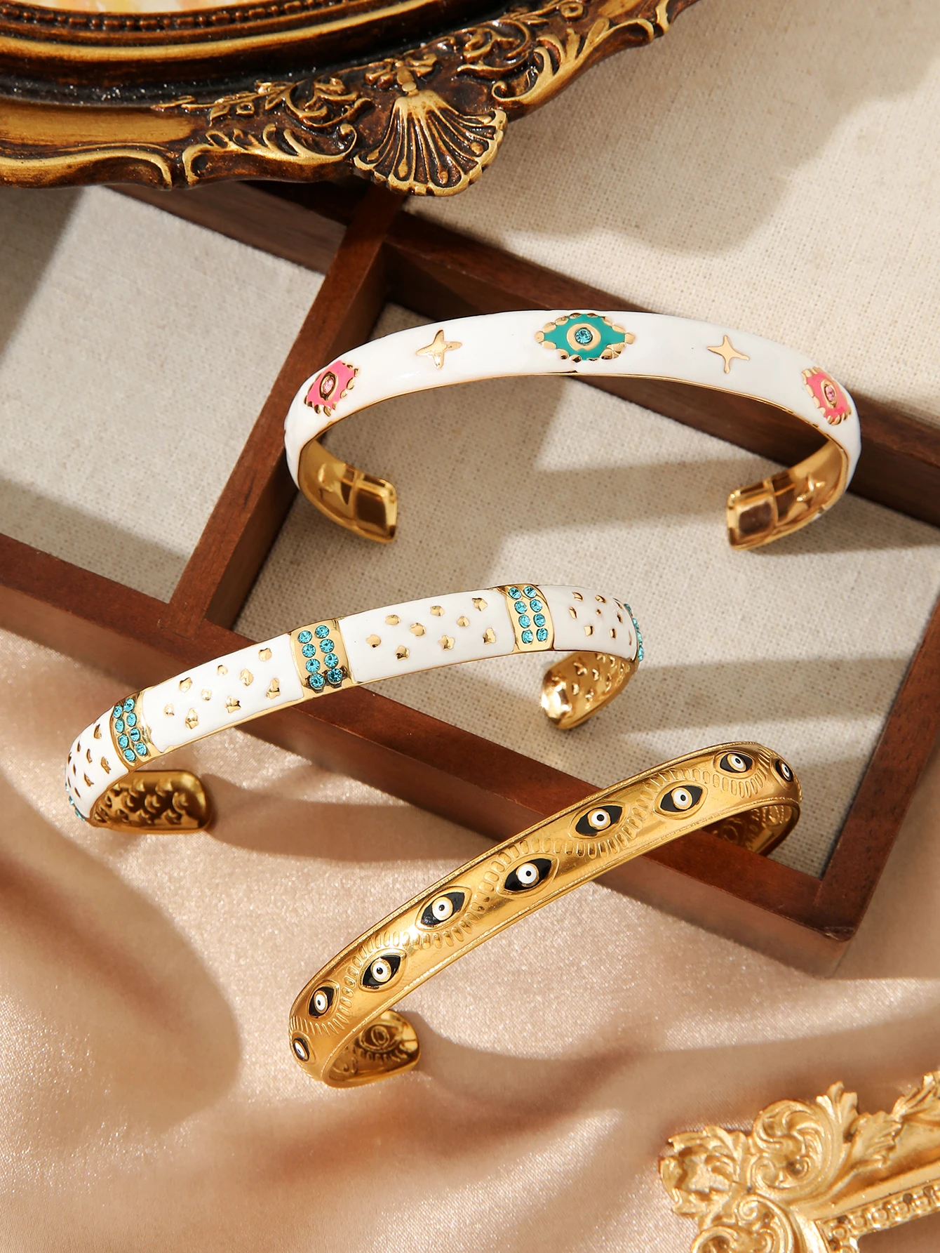 

Fashion Trend Retro Style Stainless Steel 18k Gold Color Drip Oil Zircon Bracelet Women's Daily Jewelry