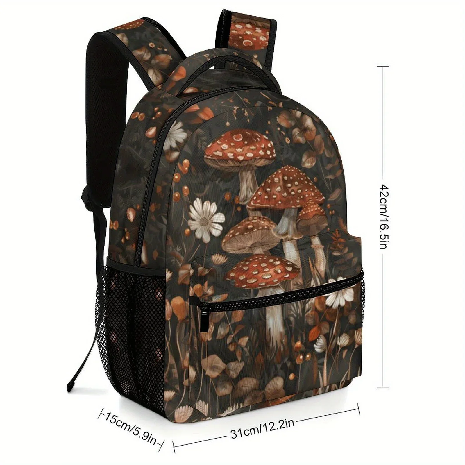 Custom Bag Country Mushrooms And Flowers Fashionable Printed Backpack, Lightweight And Durable Fabric, With Adjustable Shoulder