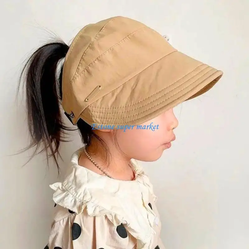 090B Infants Ponytail Baseball Caps 2-8 Year Girls Fisherman Hat Hollowed Top Sunhat