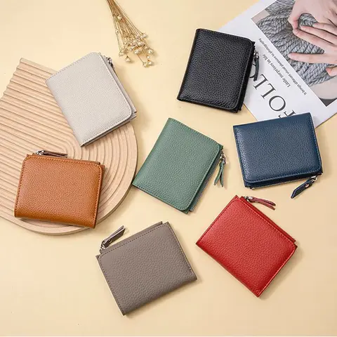 Genuine Leather Slim RFID Blocking Bi-Fold Women Wallet Zipper Coin Pocket For Secure Storage With Credit Card Holder