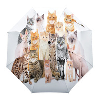 Cat Cute Animal Automatic Umbrella Men Women Rain Windproof Outdoor Travel Sun Three Folding Umbrellas 8 Ribs Gift Parasol