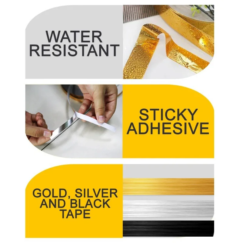 50M Self-Adhesive Tile Sticker Tape Gold Silver Floor Waterproof Wall Gap Sealing Strip Tile Beauty Seam Sticker Home Decoration