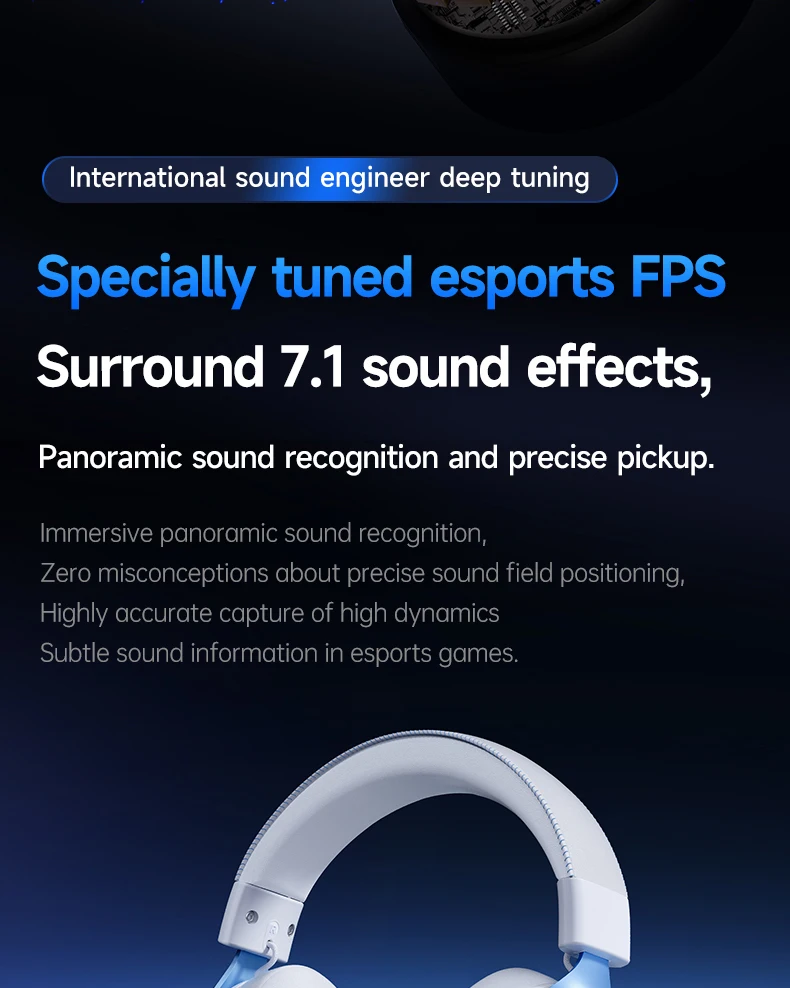 MCHOSE V9 Pro Elektronisches Sport-Headset Drei-Modus-Gaming USB Kabellos 7.1-Kanal Surround Sound Tragbares Headset mit Mikrofon – Detail 5
