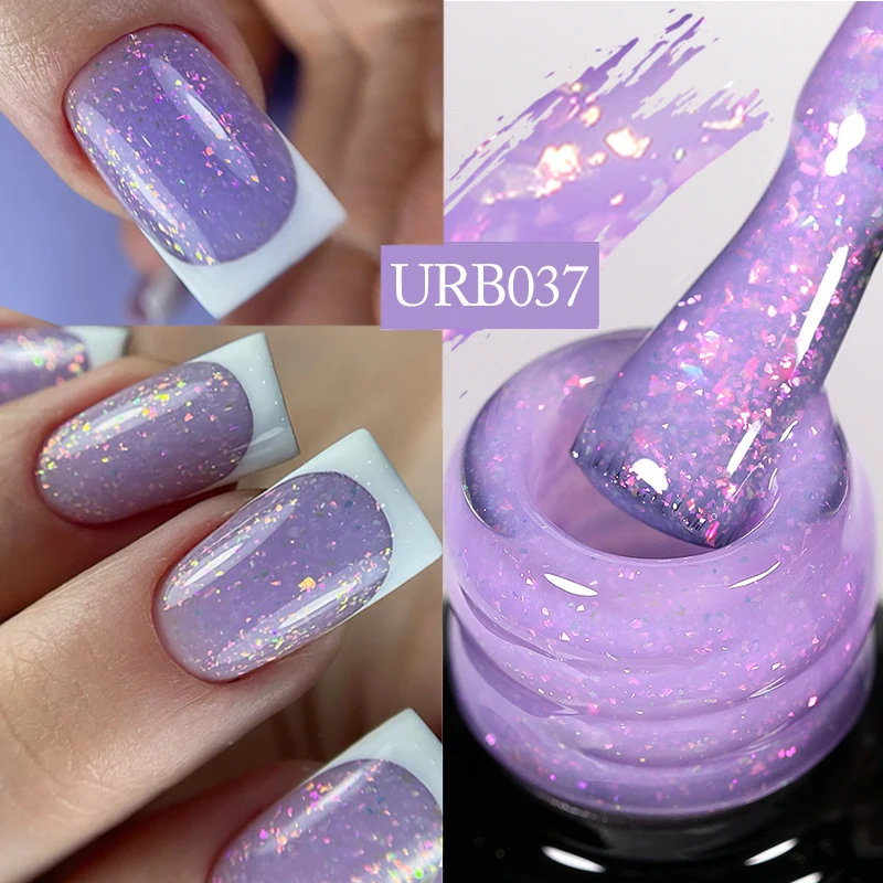 UR SUGAR – vernis à Base de caoutchouc pailleté, 7ml, paillettes aurore caméléon, flocons d\'or rose, à tremper, Semi-Permanent, UV